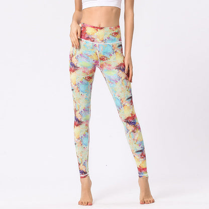 Mythstone Multicolored Print Flowers Pants Sports Exercise Fitness High Waist Leggings Women's Yoga Pants