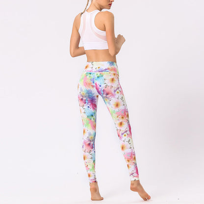 Mythstone Multicolored Print Flowers Pants Sports Exercise Fitness High Waist Leggings Women's Yoga Pants