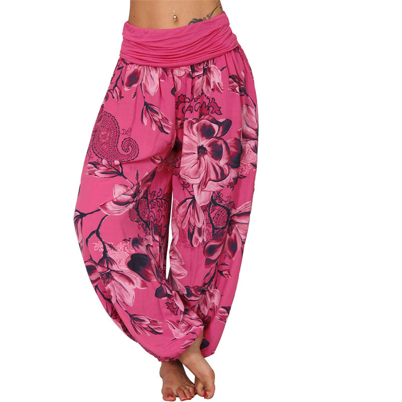 Mythstone Flower Leaves Pattern Loose Harem Trousers Women's Yoga Pants