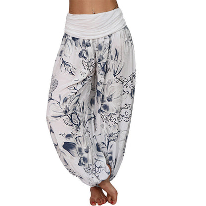 Mythstone Flower Leaves Pattern Loose Harem Trousers Women's Yoga Pants