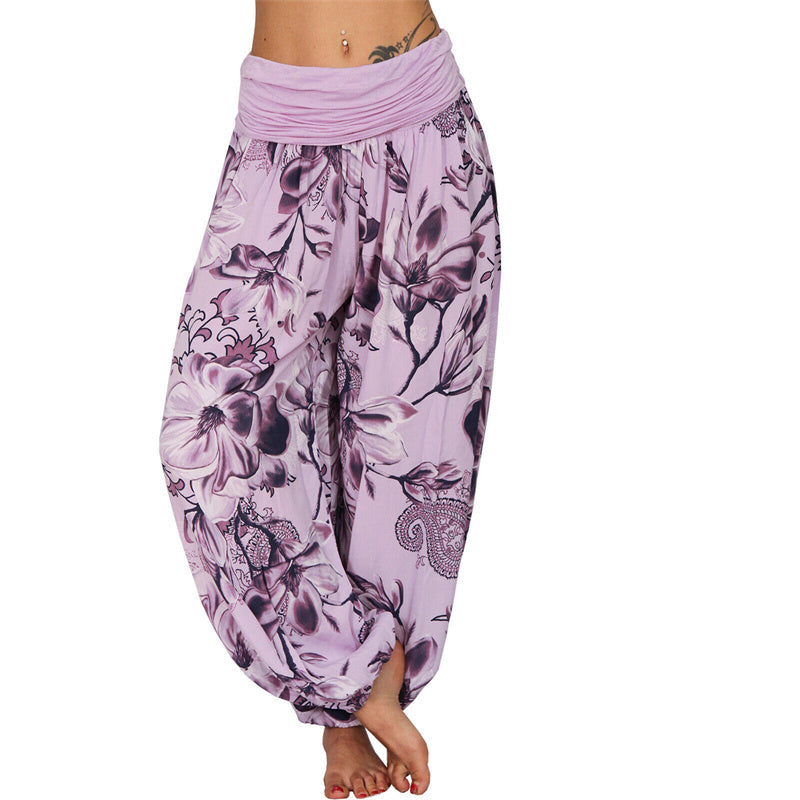 Mythstone Flower Leaves Pattern Loose Harem Trousers Women's Yoga Pants