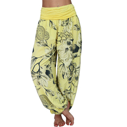 Mythstone Flower Leaves Pattern Loose Harem Trousers Women's Yoga Pants