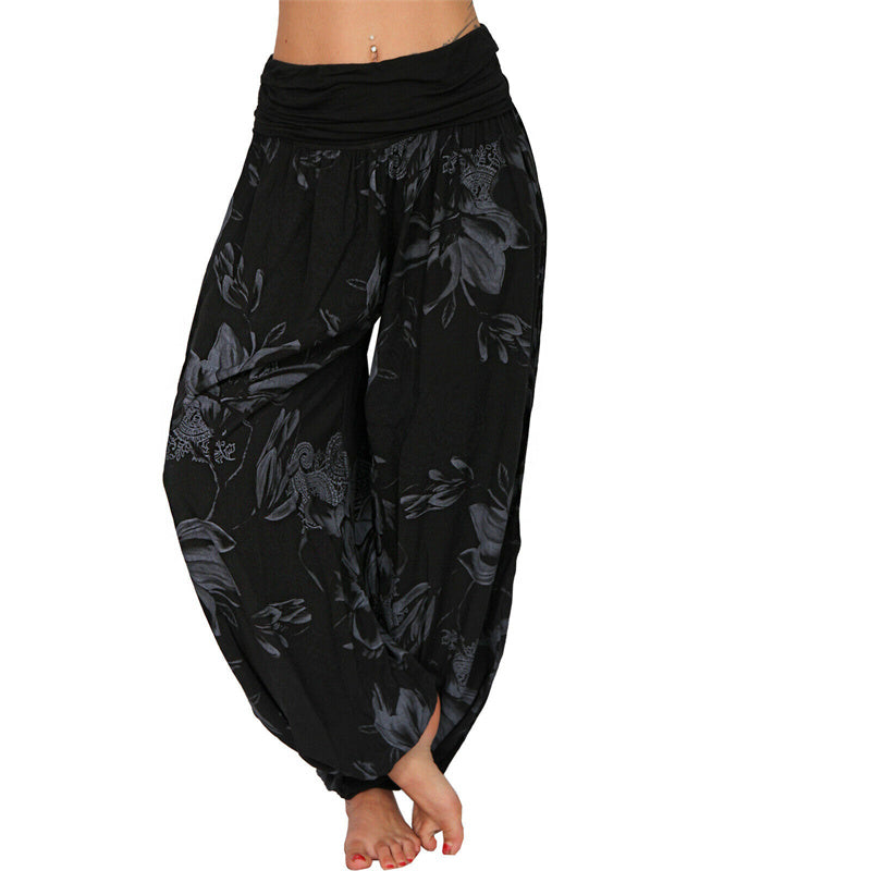 Mythstone Flower Leaves Pattern Loose Harem Trousers Women's Yoga Pants