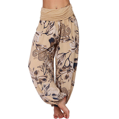 Mythstone Flower Leaves Pattern Loose Harem Trousers Women's Yoga Pants