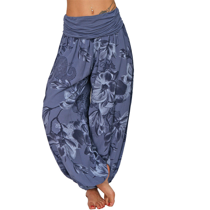 Mythstone Flower Leaves Pattern Loose Harem Trousers Women's Yoga Pants