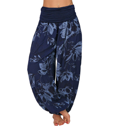 Mythstone Flower Leaves Pattern Loose Harem Trousers Women's Yoga Pants