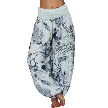 Mythstone Flower Leaves Pattern Loose Harem Trousers Women's Yoga Pants