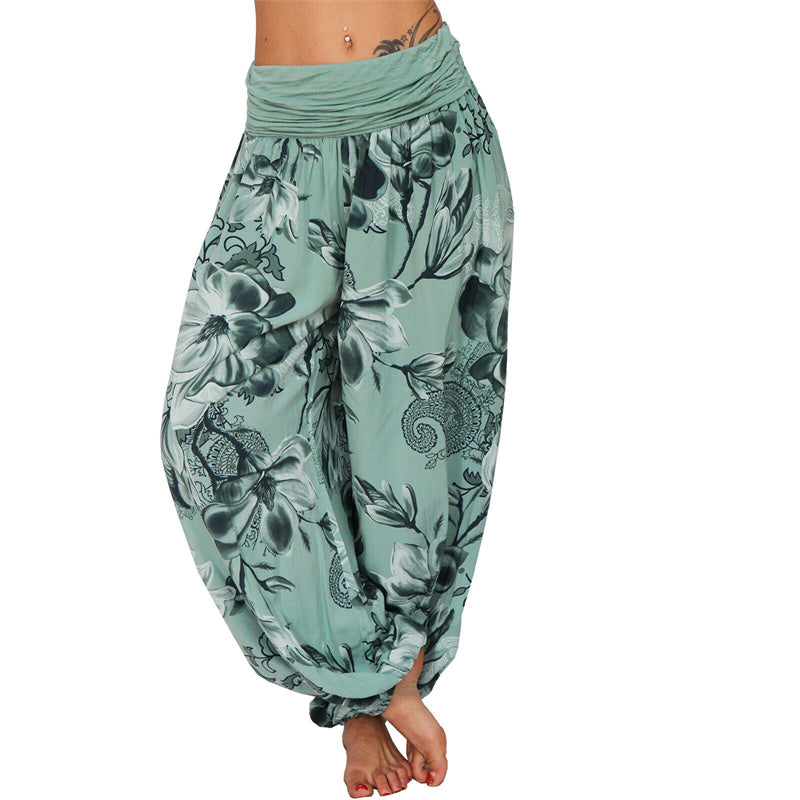 Mythstone Flower Leaves Pattern Loose Harem Trousers Women's Yoga Pants