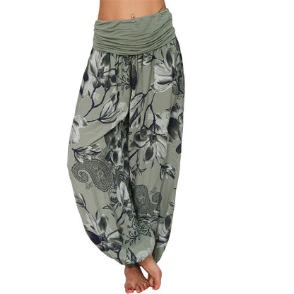 Mythstone Flower Leaves Pattern Loose Harem Trousers Women's Yoga Pants