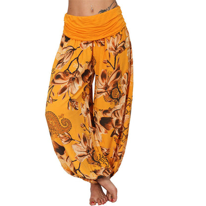 Mythstone Flower Leaves Pattern Loose Harem Trousers Women's Yoga Pants