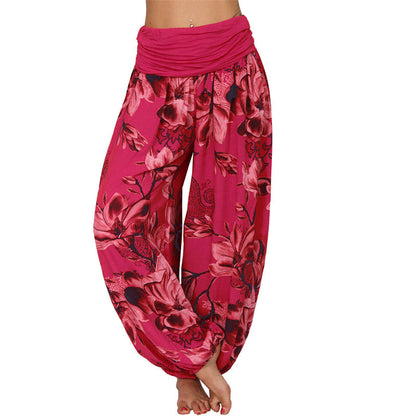 Mythstone Flower Leaves Pattern Loose Harem Trousers Women's Yoga Pants