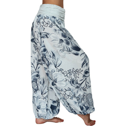 Mythstone Flower Leaves Pattern Loose Harem Trousers Women's Yoga Pants