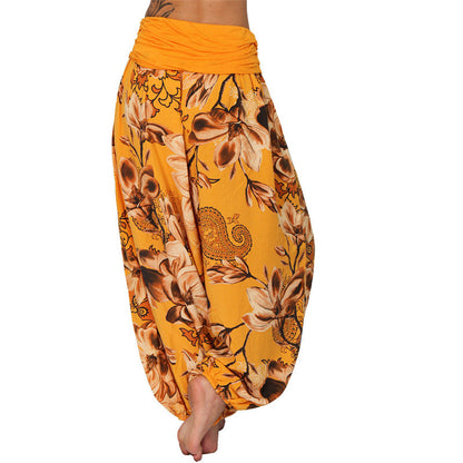 Mythstone Flower Leaves Pattern Loose Harem Trousers Women's Yoga Pants