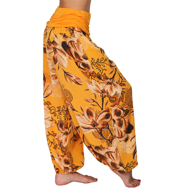 Mythstone Flower Leaves Pattern Loose Harem Trousers Women's Yoga Pants