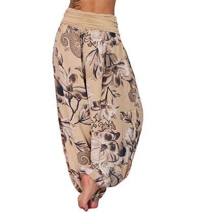 Mythstone Flower Leaves Pattern Loose Harem Trousers Women's Yoga Pants