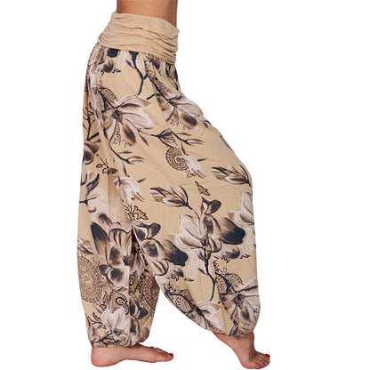 Mythstone Flower Leaves Pattern Loose Harem Trousers Women's Yoga Pants