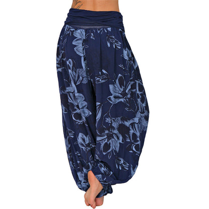 Mythstone Flower Leaves Pattern Loose Harem Trousers Women's Yoga Pants