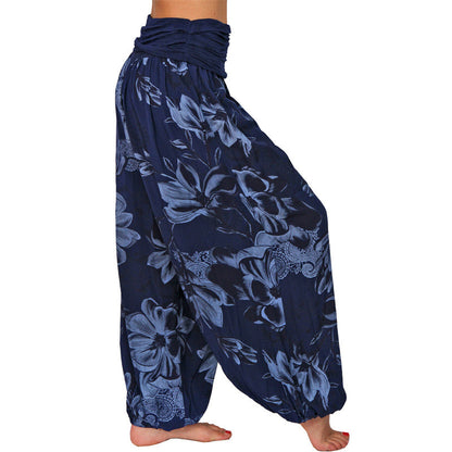 Mythstone Flower Leaves Pattern Loose Harem Trousers Women's Yoga Pants