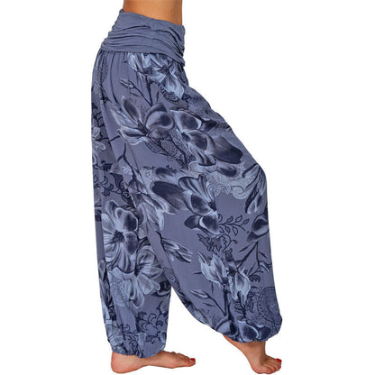 Mythstone Flower Leaves Pattern Loose Harem Trousers Women's Yoga Pants