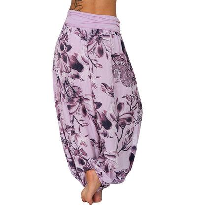 Mythstone Flower Leaves Pattern Loose Harem Trousers Women's Yoga Pants