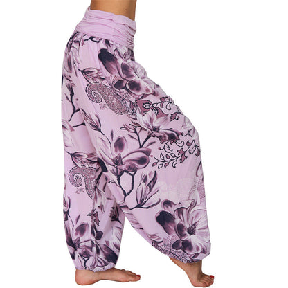 Mythstone Flower Leaves Pattern Loose Harem Trousers Women's Yoga Pants