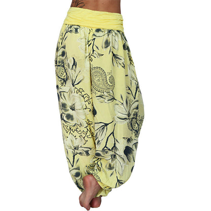 Mythstone Flower Leaves Pattern Loose Harem Trousers Women's Yoga Pants