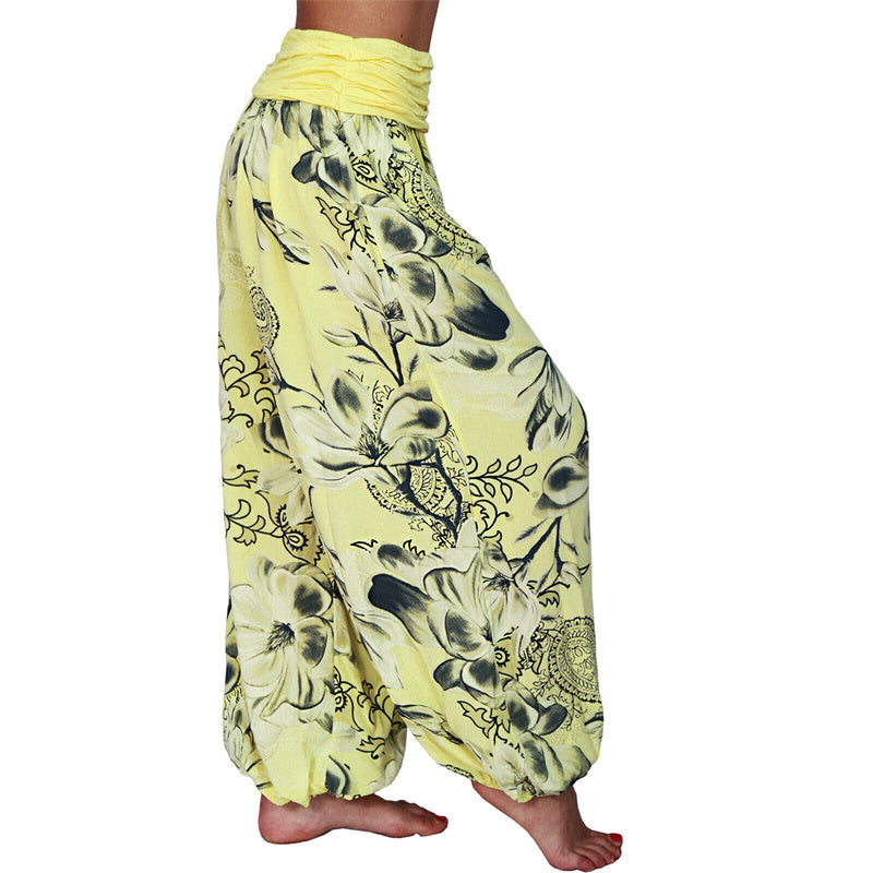 Mythstone Flower Leaves Pattern Loose Harem Trousers Women's Yoga Pants