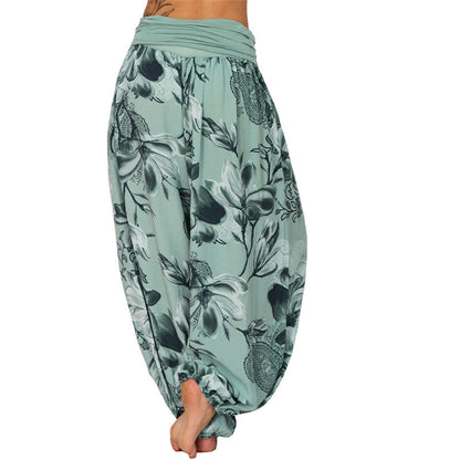 Mythstone Flower Leaves Pattern Loose Harem Trousers Women's Yoga Pants