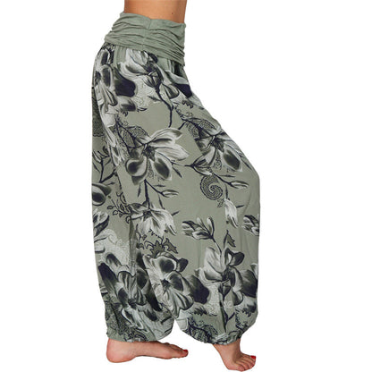 Mythstone Flower Leaves Pattern Loose Harem Trousers Women's Yoga Pants