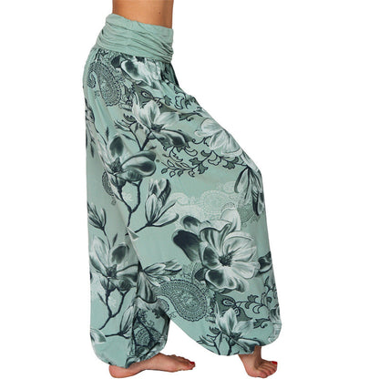 Mythstone Flower Leaves Pattern Loose Harem Trousers Women's Yoga Pants