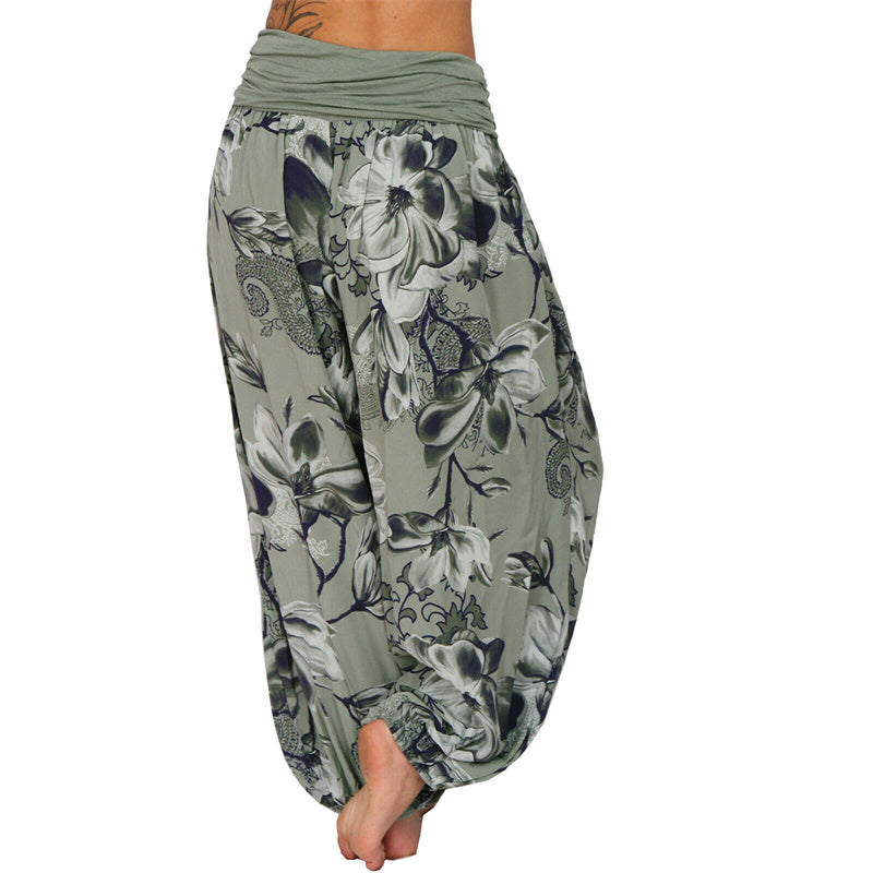 Mythstone Flower Leaves Pattern Loose Harem Trousers Women's Yoga Pants