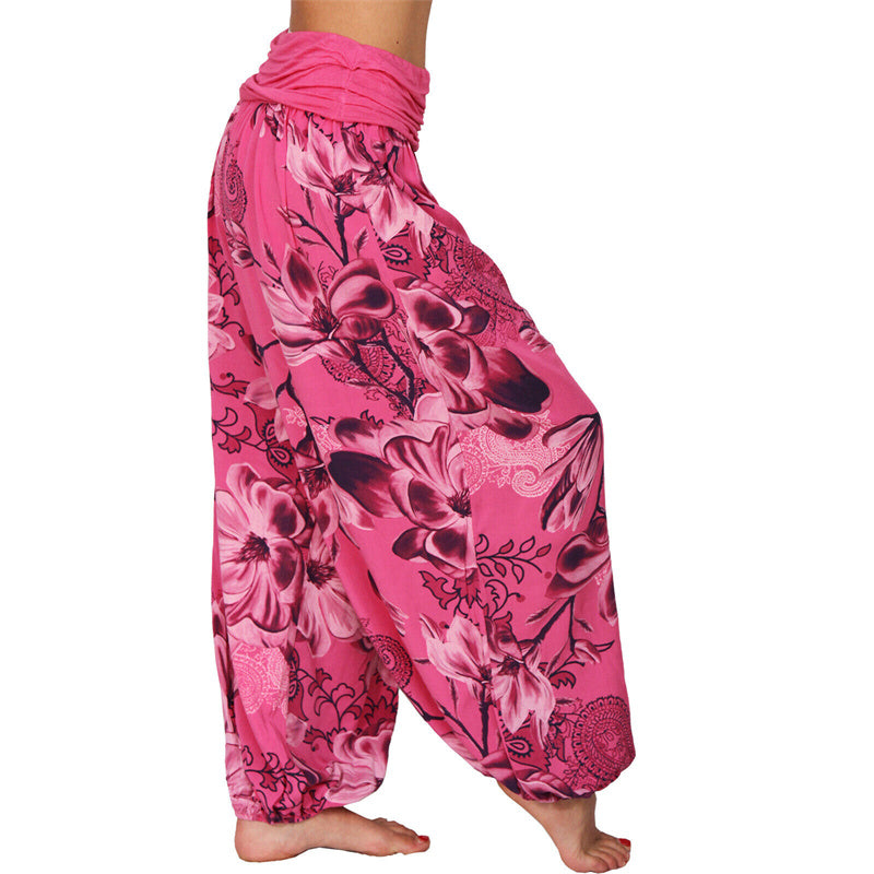 Mythstone Flower Leaves Pattern Loose Harem Trousers Women's Yoga Pants