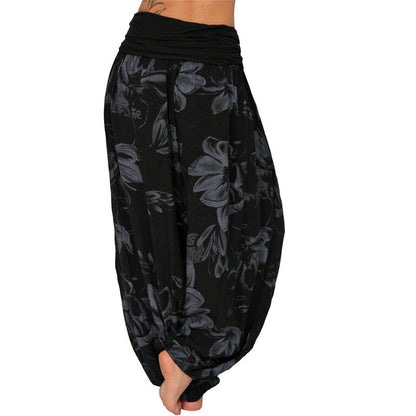 Mythstone Flower Leaves Pattern Loose Harem Trousers Women's Yoga Pants