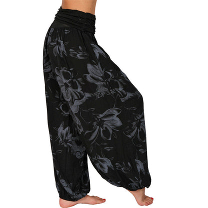 Mythstone Flower Leaves Pattern Loose Harem Trousers Women's Yoga Pants