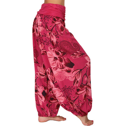 Mythstone Flower Leaves Pattern Loose Harem Trousers Women's Yoga Pants