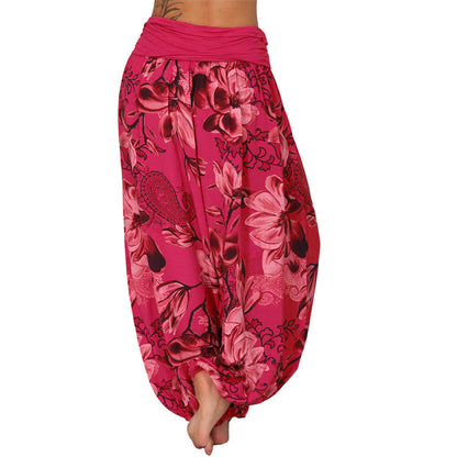 Mythstone Flower Leaves Pattern Loose Harem Trousers Women's Yoga Pants