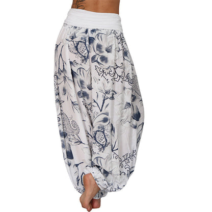 Mythstone Flower Leaves Pattern Loose Harem Trousers Women's Yoga Pants