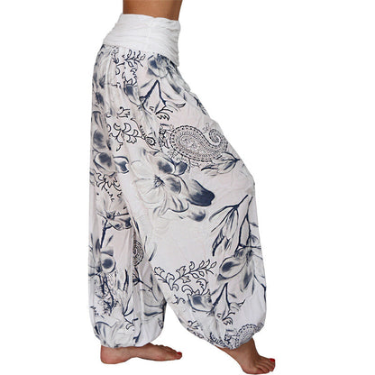 Mythstone Flower Leaves Pattern Loose Harem Trousers Women's Yoga Pants