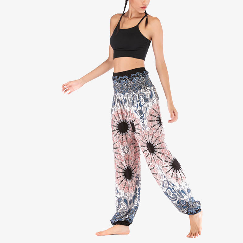 Mythstone Geometric Mandala Pattern Loose Harem Trousers High Waist Women's Yoga Pants