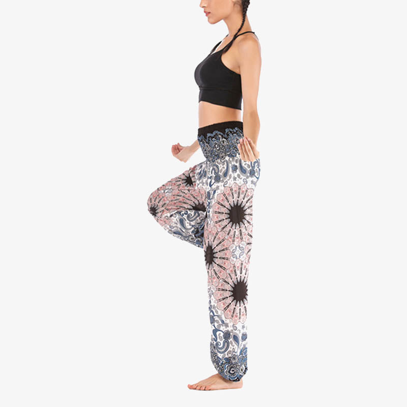 Mythstone Geometric Mandala Pattern Loose Harem Trousers High Waist Women's Yoga Pants