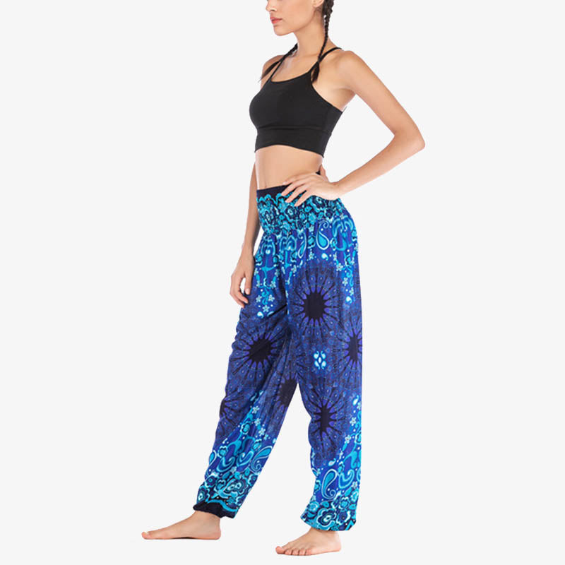 Mythstone Geometric Mandala Pattern Loose Harem Trousers High Waist Women's Yoga Pants