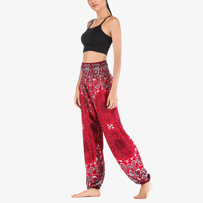 Mythstone Geometric Mandala Pattern Loose Harem Trousers High Waist Women's Yoga Pants