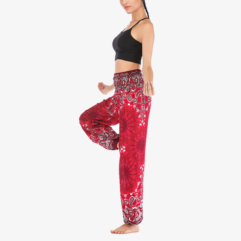 Mythstone Geometric Mandala Pattern Loose Harem Trousers High Waist Women's Yoga Pants