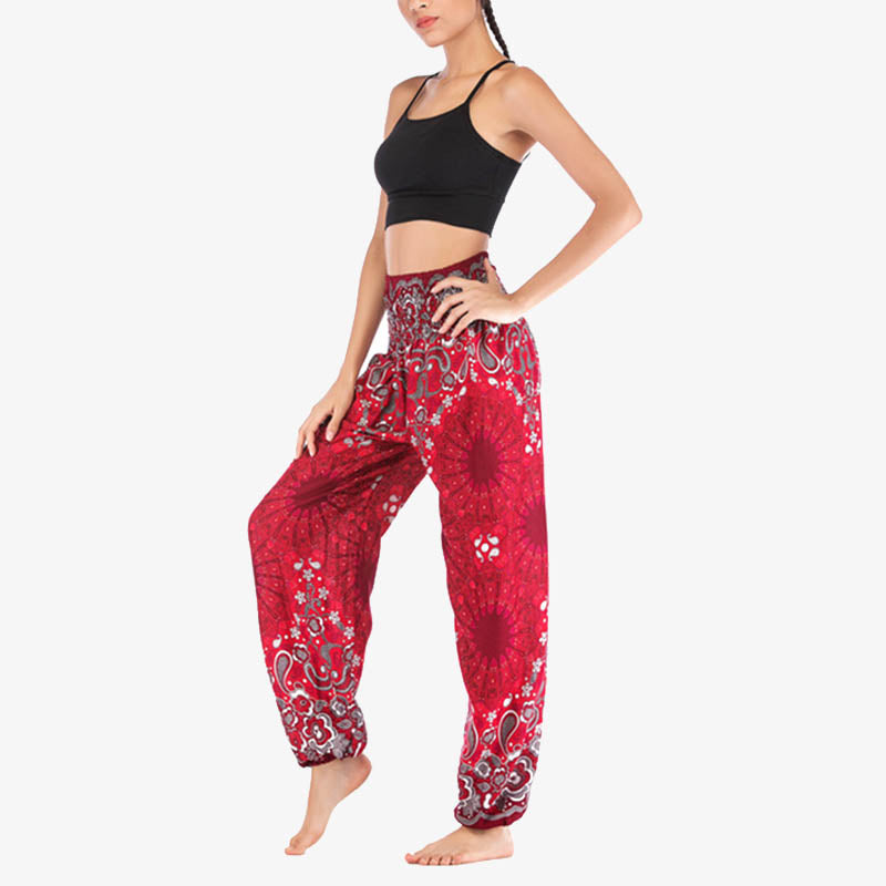 Mythstone Geometric Mandala Pattern Loose Harem Trousers High Waist Women's Yoga Pants