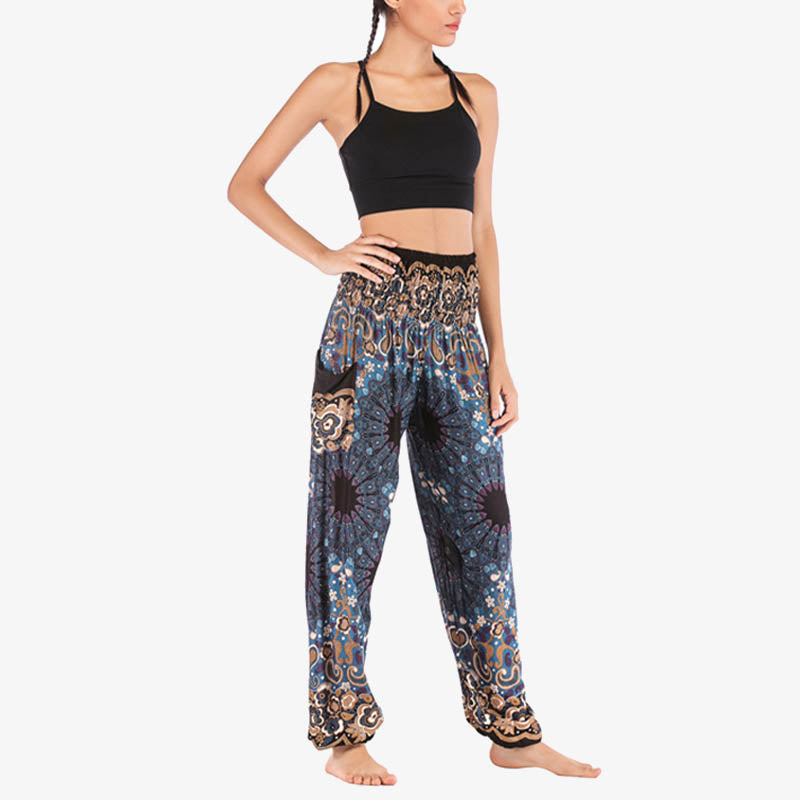 Mythstone Geometric Mandala Pattern Loose Harem Trousers High Waist Women's Yoga Pants