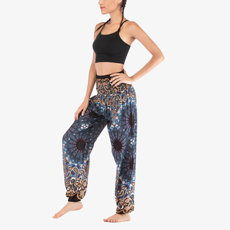 Mythstone Geometric Mandala Pattern Loose Harem Trousers High Waist Women's Yoga Pants