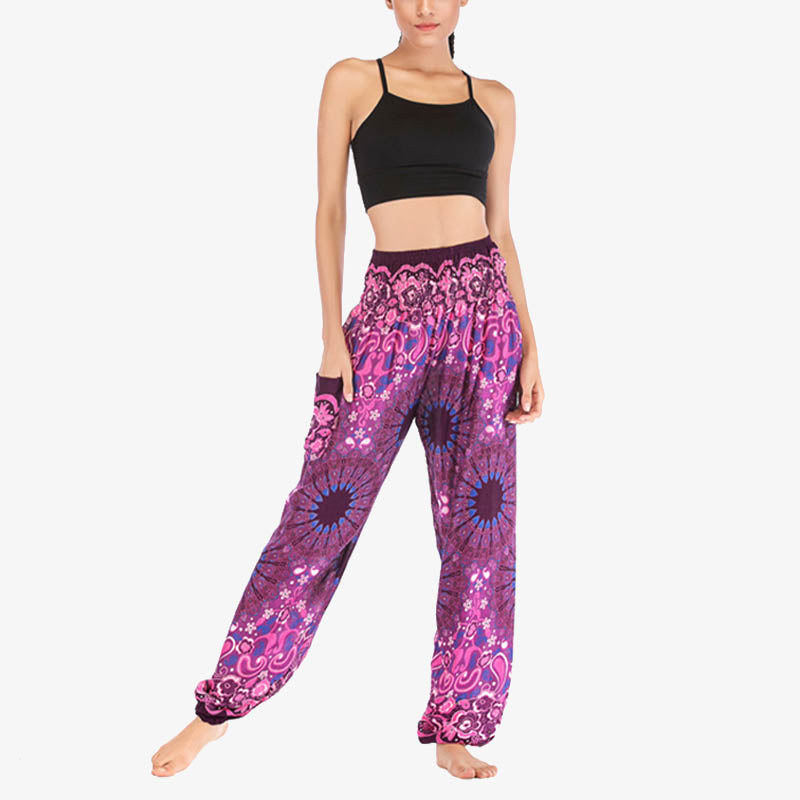 Mythstone Geometric Mandala Pattern Loose Harem Trousers High Waist Women's Yoga Pants