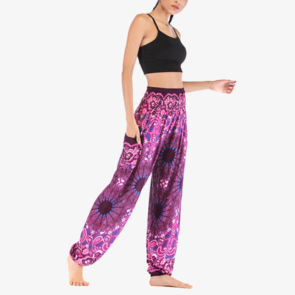 Mythstone Geometric Mandala Pattern Loose Harem Trousers High Waist Women's Yoga Pants