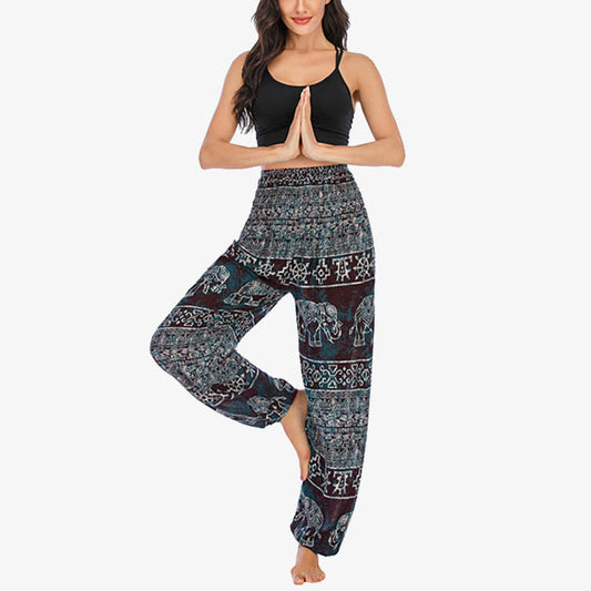 Mythstone Elephant Pattern Loose Casual Harem Trousers High Waist Women's Yoga Pants