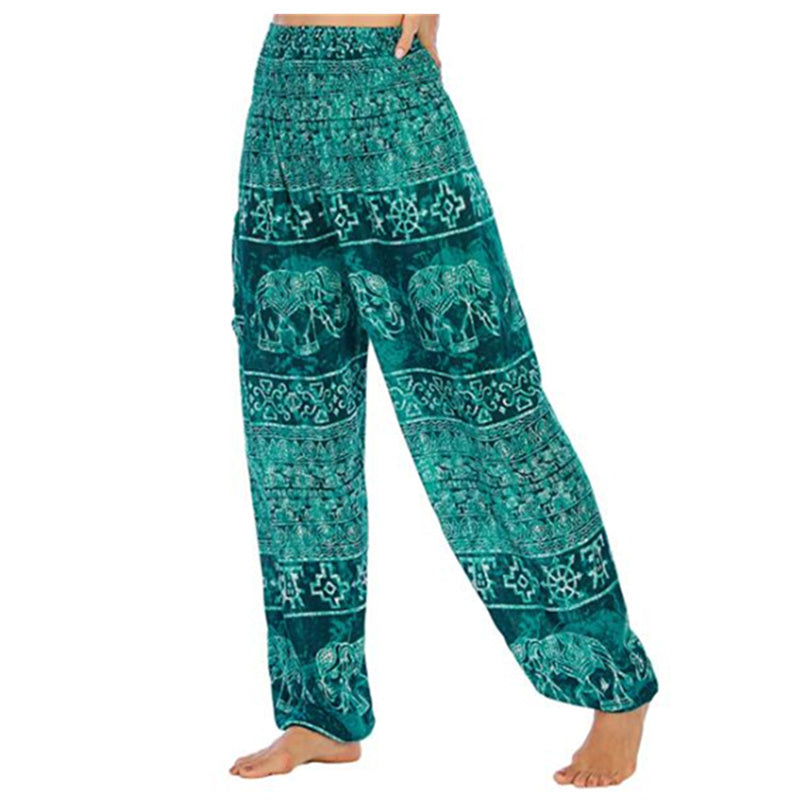 Mythstone Elephant Pattern Loose Casual Harem Trousers High Waist Women's Yoga Pants